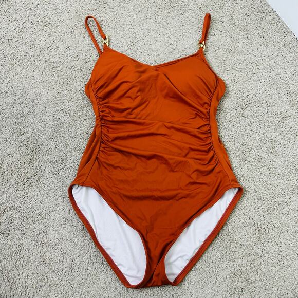Michael Michael Kors MK one piece Swimsuit Terracotta Orange Women's 12 ruched - Picture 6 of 11